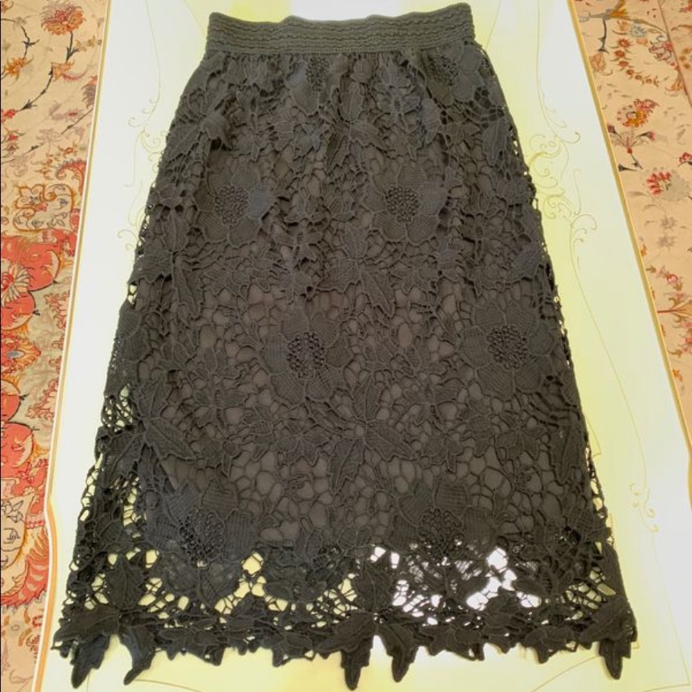 Long black floral lace skirt